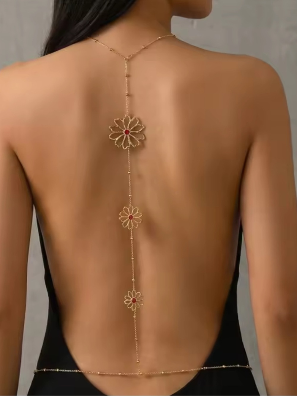 Gold Floral Back Body Chain | Backless Dress Necklace | Daisy Body Jewelry